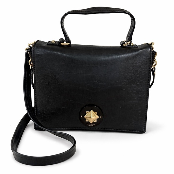 kate spade Handbags - Kate Spade Varick Street Abbie Satchel Black Croc Embossed Leather Bag